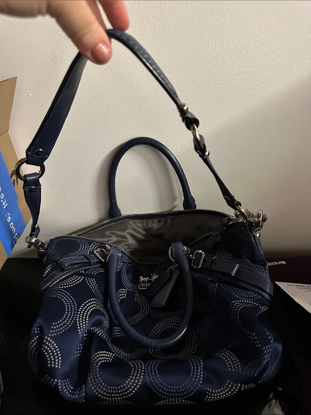 Coach Navy Dotted Circle Satchel